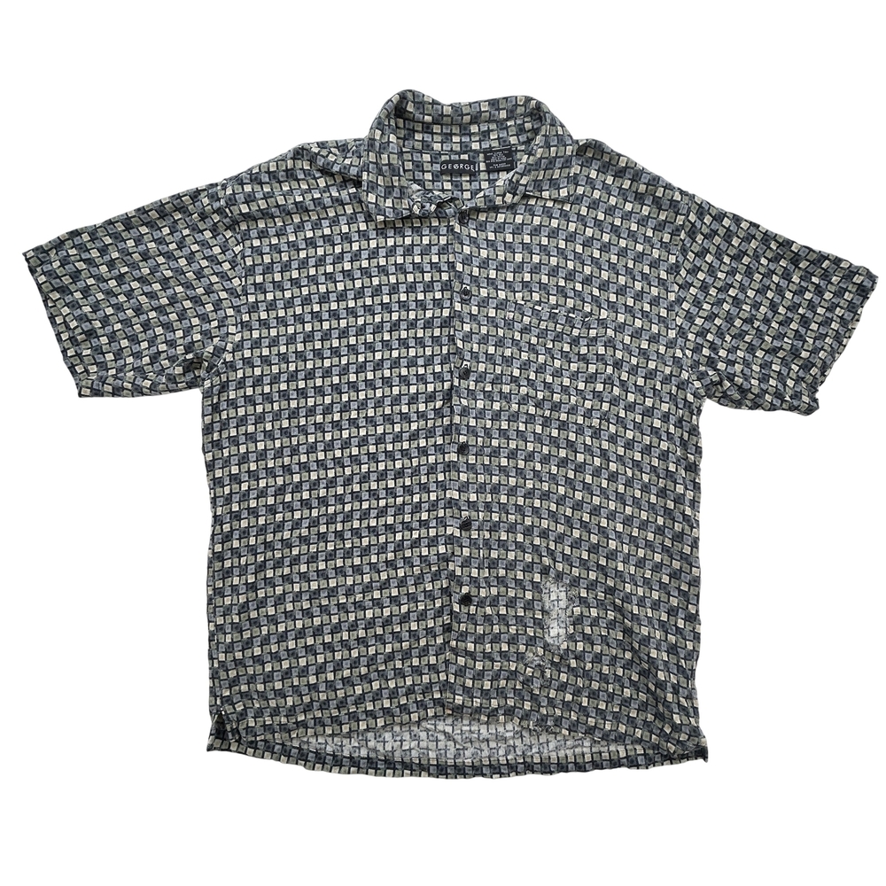 George Shirt Mens XL Tall Silk Blend Button Up Geometric Pattern Short Sleeve